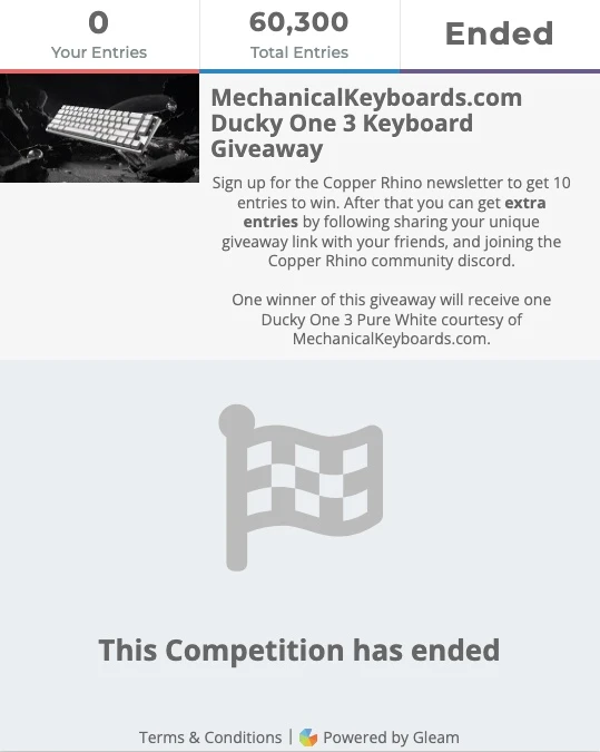 Ducky One 3 Mechanical Keyboard Giveaway Winner