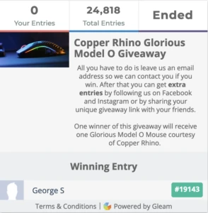 Glorious Model O Gaming Mouse Giveaway Winner