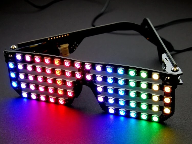 Macetech RGB Shades DIY kit — wearable glasses frames made from circuit boards with 68 programmable RGB LEDs